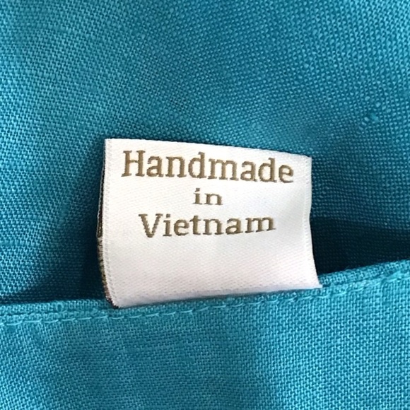 Mondo Bellisimo Handmade Teal Blue Linen V Neck Midi Sleeveless Shift Dress NWOT - Picture 8 of 9